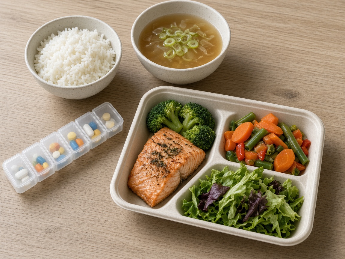 餐盤與分格藥盒，沒有針筒或傷口敷料
